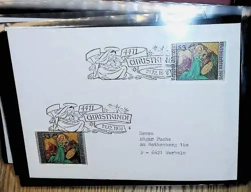 kleines FDC-Album mit Belegen, Briefstücken, Bogenteilen:Österreich Christkindl,