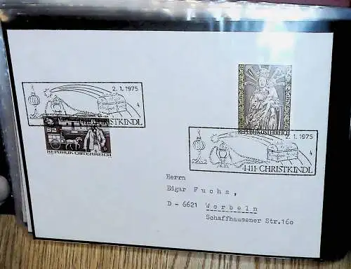 kleines FDC-Album mit Belegen, Briefstücken, Bogenteilen:Österreich Christkindl,