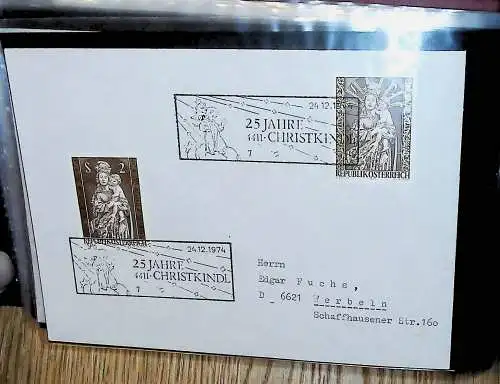 kleines FDC-Album mit Belegen, Briefstücken, Bogenteilen:Österreich Christkindl,