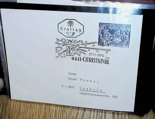 kleines FDC-Album mit Belegen, Briefstücken, Bogenteilen:Österreich Christkindl,