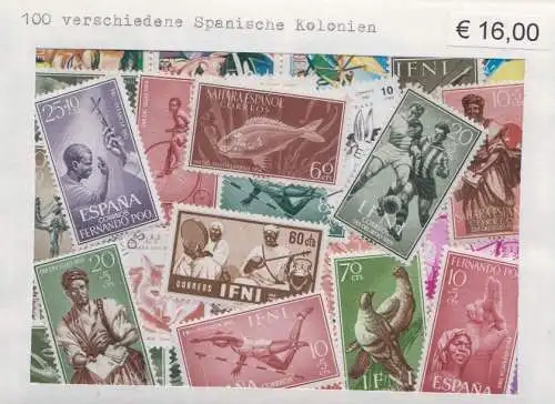 Spanische Kolonien (+ Nachfolgestaaten), Paket mit 100 verschiedenen Briefmarken