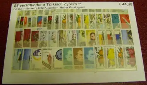 Türkisch Zypern, Paket mit 58 verschiedenen Briefmarken (gemäß Abbildung)