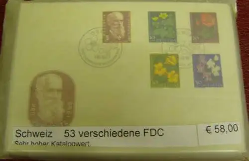 Schweiz, Paket mit 53 verschiedenen FDC