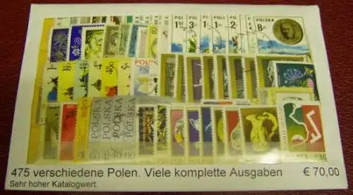 Polen, Paket mit 475 verschiedenen Briefmarken (gemäß Abbildung)