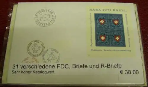 Schweiz, Paket mit 31 verschiedenen FDC, Briefen, R-Briefen (gemäß Abbildung)