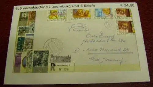 Luxemburg, Paket mit 145 verschiedenen Briefmarken + 5 Briefen (gemäß Abbildung)