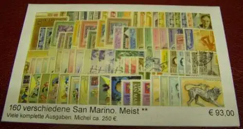 San Marino, Paket mit 160 verschiedenen Briefmarken (gemäß Abbildung)