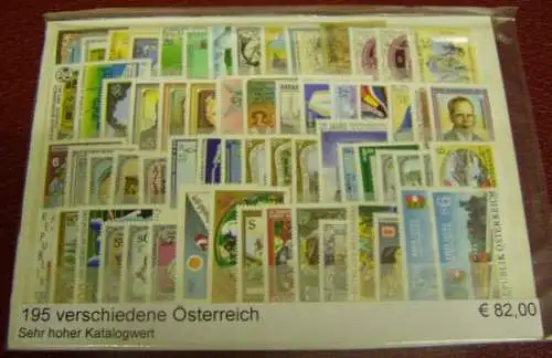 Österreich, Paket mit 195 verschiedenen Briefmarken (gemäß Abbildung)