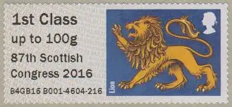 Großbritannien ATM MiNr. 87 Wappentiere, Löwe,87th Scottish Congr.2016,skl (1st)