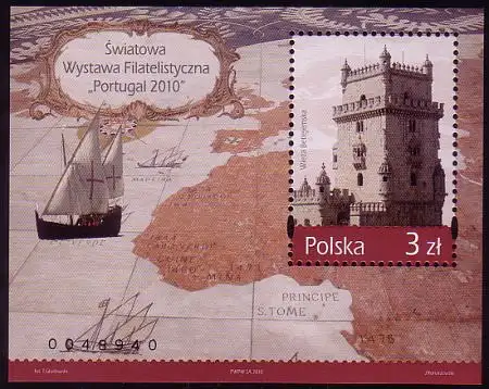 Polen Mi.Nr. Block 194 Int. Briefmarkenausstellung 2010 Lissabon, Torre de Belém