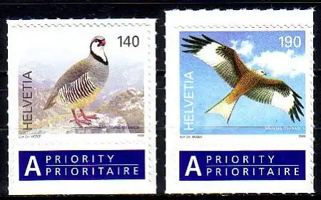 Schweiz Mi.Nr. 2099-2100Zf Freim. Vögel, skl. (2 Werte mit Anhängsel)