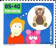 Schweiz Mi.Nr. 2178 Pro Juventute, Kind, Sparschwein, Teddy, skl. (85+40)