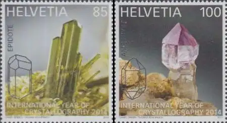 Schweiz Mi.Nr. 2334-35 Int.Jahr der Kristallographie, Epidot, Amethyst (2 Werte)