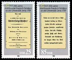 D,DDR Mi.Nr. 3254-55 Antrittsrede Schillers an der Uni Jena (2 Werte)