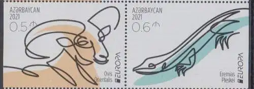 Aserbaidschan MiNr. 1624-1625D Europa 2021 Gefährdete Wildtiere (Zdr.)