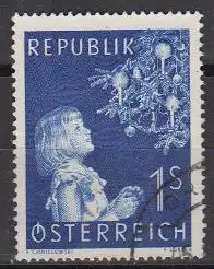 Österreich Mi.Nr. 1009 Weihnachten 1954, Mädchen vor Christbaum (1 dkl.blau)