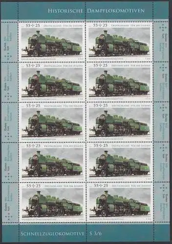 D,Bund Mi.Nr. 2946 Jugend, Historische Schnellzuglok S 3/6 (55+25)