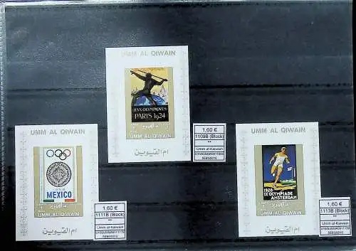 Sammlung / Lagerbestand Umm al-Kaiwain auf 65 Steckkarten, viel Sport / Olympia