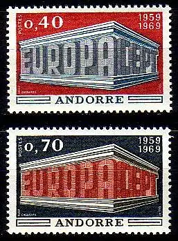 Andorra frz. Mi.Nr. 214-15 Europa 69, EUROPA und CEPT in Tempelform (2 Werte)