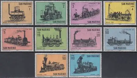 San Marino Mi.Nr. 814-23 Alte Lokomotiven (10 Werte)