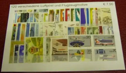 Luftpost + Flugzeuge, Paket mit 120 verschiedenen Briefmarken (siehe Abbildung)