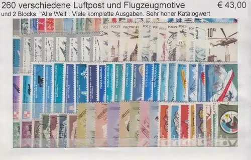 Luftpost- und Flugzeugmotive, Paket mit 260 verschiedenen Briefmarken