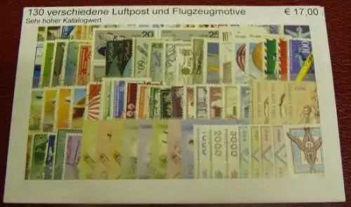 Luftpost- und Flugzeugmotive, Paket mit 130 verschiedenen Briefmarken (s.Abb.)