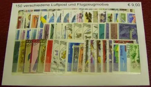 Luftpost- und Flugzeugmotive, Paket mit 150 verschiedenen Briefmarken (s.Abb.)