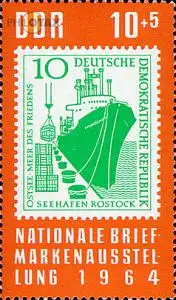 D,DDR Mi.Nr. 1056 Nat. Briefmarkenausstellung 64, mit Marke MiNr.663 (10+5)