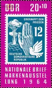 D,DDR Mi.Nr. 1057 Nat. Briefmarkenausstellung 64, mit Marke MiNr.278 (20+10)