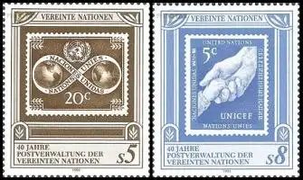 UNO Wien Mi.Nr. 121-122 40 J. Postverwaltung UNO (2 Werte)