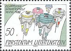 Liechtenstein Mi.Nr. 947 Olympia 1988, Zeichnung von Flora  Radfahren (50)