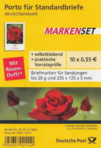 D,Bund Mi.Nr. Folienblatt 7, Freim. Blumen, Gartenrose, skl. (mit 10x 2675)