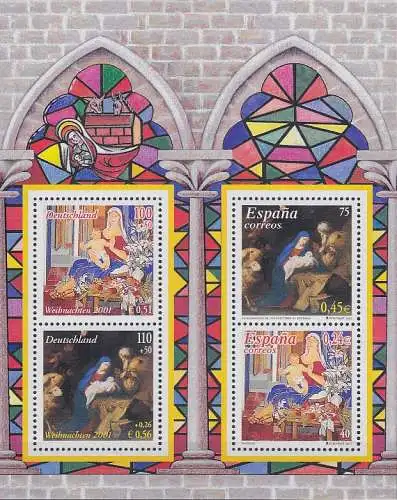 D,Bund Mi.Nr. Block 56 Weihnachten 2001 (dt. und spanische Marken enthalten)