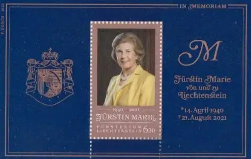 Liechtenstein MiNr. Block 44A, 1. Todestag Fürstin Marie