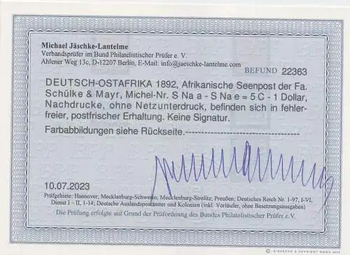 Deutsche Kolonien, Deutsch-Ostafrika MiNr. S Na a - S Na e, Seenpost