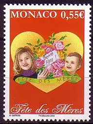 Monaco Mi.Nr. 2882 Muttertag, Kinder mit Rosenstrauß, Herz (0,55)