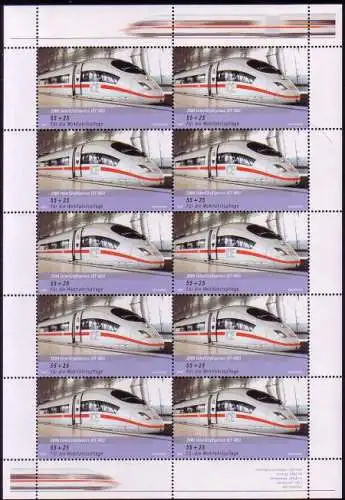 D,Bund Mi.Nr. Klbg.2561 Wohlfahrt 2006, Eisenbahn, ICE ET 403 (m.10x2561)