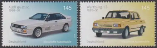 D,Bund MiNr. 3367-68 Klassische Automobile, Audi quattro, Wartburg 1,3 (2 Werte)