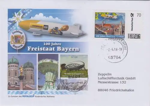 Sonderbeleg Zeppelin / 100 Jahre Freistaat Bayern (Brief mit Marke Individuell)