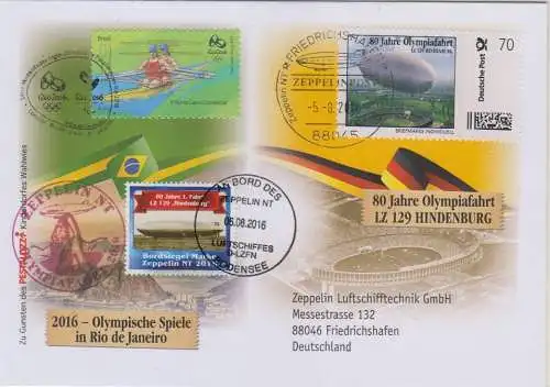 Sonderbeleg Zeppelin / Olypia Rio (Brief mit Marke Individuell + Brasilien 