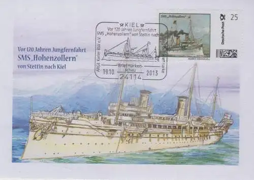 Sonderbeleg SMS Hohenzollen von Stettin nach Kiel (Brief mit Marke Individuell)