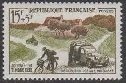 Frankreich MiNr. 1187 Tag der Briefmarke, Boten mit Fahrrad, Motorrad, Auto (15+5)