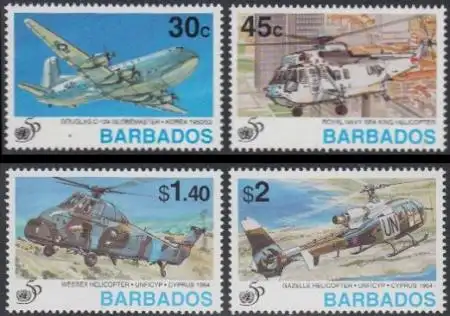 Barbados Mi.Nr. 885-88 50Jahre UNO, Flugzeug und Hubschrauber (4 Werte)