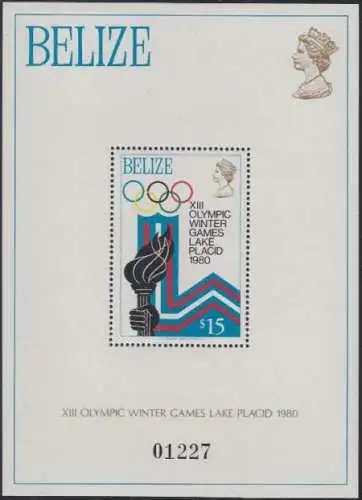 Belize Mi.Nr. Block 13 Olymp. Winterspiele Lake Placid 1980, Fackel 