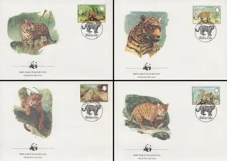 Belize Mi.Nr. 719-22 Weltweiter Naturschutz, Jaguar (4 FDC)