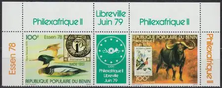 Benin Mi.Nr. Zdr.166/Zf/167 Briefmarkenm. Essen+PHILEXAFRIQUE 1979, Ente, Büffel