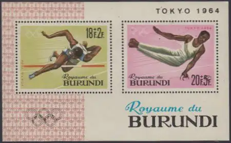 Burundi Mi.Nr. Block 5A Olympia 1964 Tokio, Hochsprung, Turnen, gezähnt