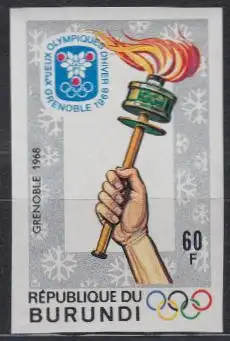 Burundi Mi.Nr. 392B Olympia 1968 Grenoble, Olympische Fackel, ungezähnt (60)