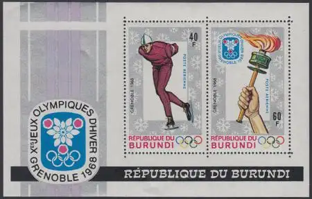 Burundi Mi.Nr. Block 26A Olympia 1968 Grenoble, Eisschnelllauf, Fackel gezähnt